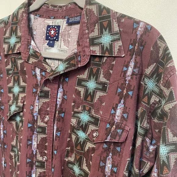 Panhandle Slim Other - Vintage Panhandle Slim Mens XL Western Shirt Rodeo Southwest Geometric Burgundy